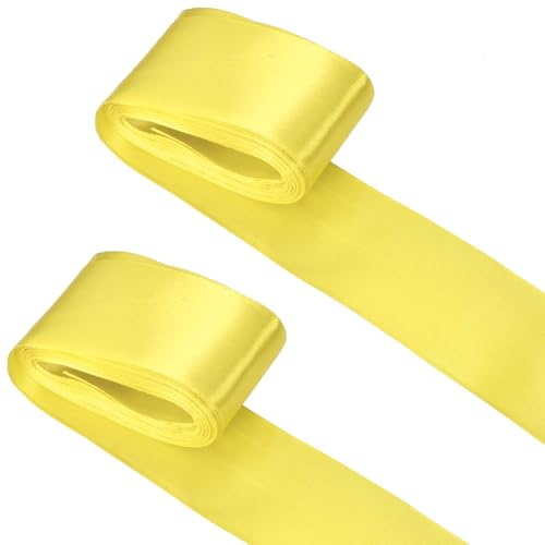 Geschenkband Breit 5cm*10m Geschenkband Rot Gold, 2 Rollen Satinband 50mm, Schleifenband Weihnachten Breit, Stoffband Breit, Satin Dekoband, Für Geschenkverpackung, Festliche Dekorationen, DIY (Gelb) von Tolenre