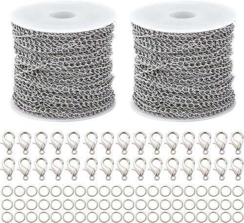 Ketten 5m Halsketten Ketten 4.5mm Schmuckherstellung Ketten Edelstahl Kabel Kette Basteln Gliederkette mit 30 Karabinerverschluss und 60 Sprung Ringe für Männer Frauen Schmuckkette DIY (Silber) von Tolenre