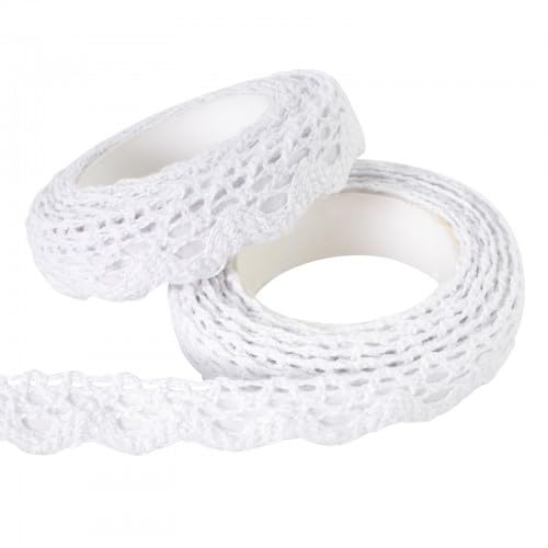 Spitzenband Weiß Vintage 2 Rollen Vintage Zierband Spitzenborte Dekoband 1,5cm Selbstklebende Spitze Bänder für DIY Handwerk Hochzeit Dekoration Scrapbooking Geschenkbox Weihnachten von Tolenre