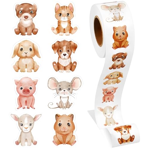 Tier Aufkleber Kinder 1 Rolle Belohnungsaufkleber Tiere, Animal Sticker 500pcs Selbstklebende Sticker Tiere, Aufkleber Belohnung Rolle, Tieraufkleber Klein, Lehrer Sticker Belohnung von Tolenre