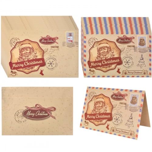 Weihnachtskarten mit Umschlag aus Kraftpapier, 12 Stück Grußkarten als Brief oder Postkarte, Retro Klappkarten für Weihnachten, Segenskarte Nachrichtenkarte Weihnachtsgrüße Frohe Weihnachten Karten von Tolenre