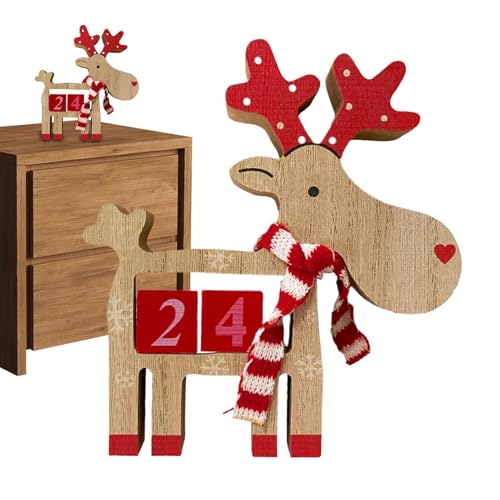 Tischdekoration – Dreidimensionale Kalenderblöcke | Elchfigur aus Holz, Elchstatue, Weihnachts-Adventskalender, Feiertags-Countdown-Kalender, Bauernhaus-Tischdekoration für Bauernhaus-Tischplatte von Toliya