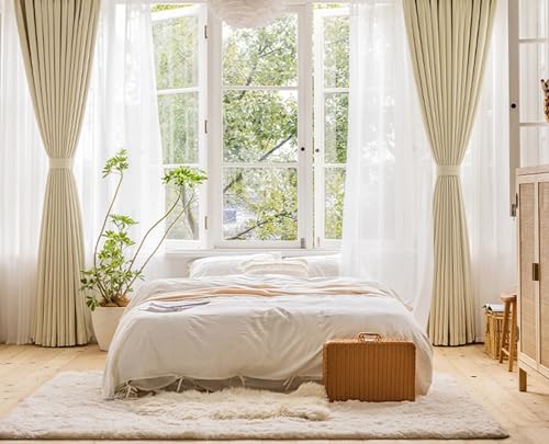 Tolldek 2er Gardine Vorhang, Ösenschal Leinenoptik Einfarbig, Chenille Ösen Gardine Blickdicht Fenster für Deko Wohnzimmer Schlafzimmer, B 137 x H 160cm, Beige von Tolldek