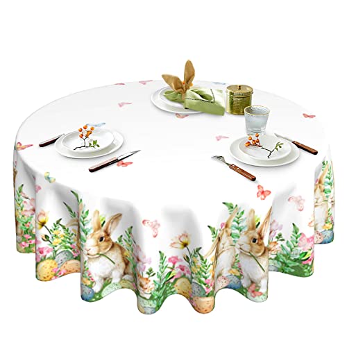 Ostertischdecke runde Tischdecke 152,4 cm Frühling Blumen Tischdecke waschbar Hase Schmetterling Tischdecke Home Partys Urlaub Dinner Party Esszimmer Küche Dekor von Tolmz