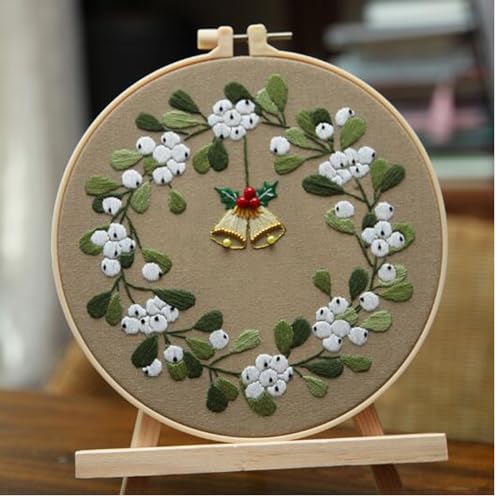 Frohe Weihnachten Hirsch Baum Blume Snata Stickset für Anfänger mit herbstlichem Igel-Muster, einfaches DIY Handwerk Stanznadel Starter Kreuzstich-Set DIY Nadelspitzen-Sets (ohne Reifen) (Glocke) von Tolovis