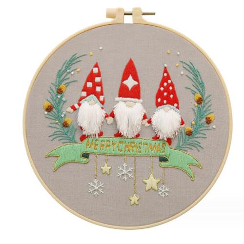 Frohe Weihnachten Hirsch Baum Blume Snata Sticksets für Anfänger mit herbstlichem Igelmuster, einfaches DIY Handwerk Stanznadel Starter Kreuzstich-Set DIY Nadelspitzen-Sets (ohne Reifen) (Snata) von Tolovis