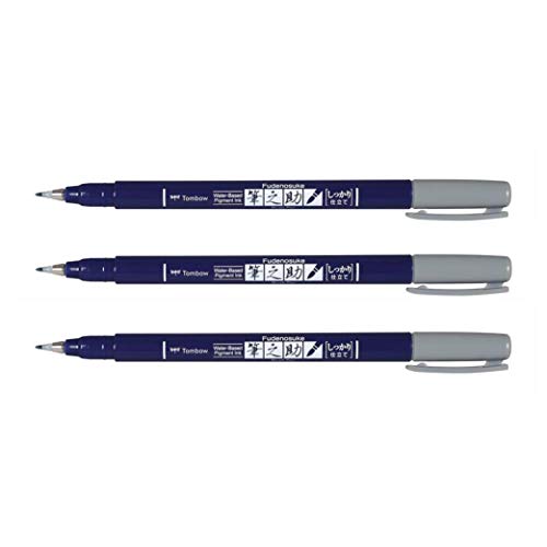 Tombow 3 Filzstifte Stifte für Zeichnen und Kalligraphie, Spitze Fudenosuke Farbe Grau von Tombow