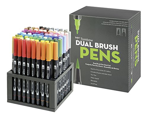 Tombow AB-S-96C Fasermaler Dual Brush Pen mit zwei Spitzen im praktischen Tischständer, 96 Stück von Tombow