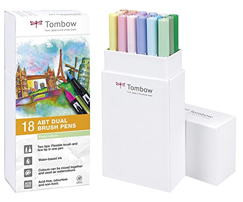 Tombow ABT-18C-5 Fasermaler Dual Brush Pen mit zwei Spitzen, 18-er Set, pastellfarben von Tombow