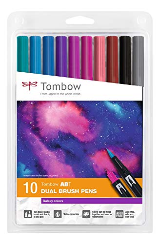 Tombow ABT Dual Brush Pen, 10er-Set Galaxy Colors, Stift mit zwei Spitzen, perfekt fürs Hand Lettering und Bullet Journal, wasservermalbar [ABT-10C-3] von Tombow