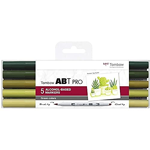 Tombow Alkoholbasierter Marker ABT PRO mit zwei Spitzen, Green Colors, (5er Pack) von Tombow