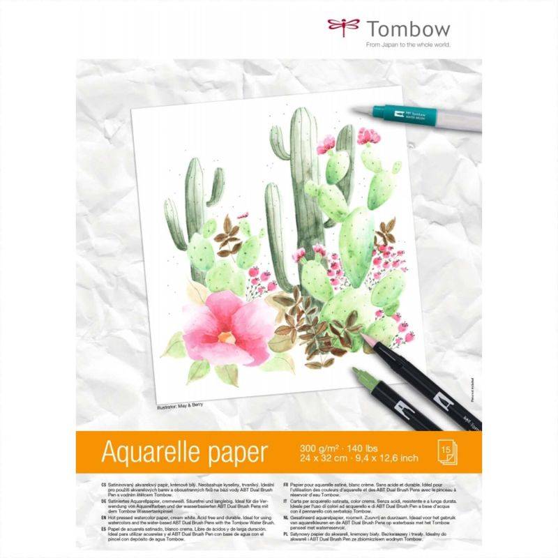 Aquarellblock satiniert 24x32cm 300g/m² 15Blatt von Tombow