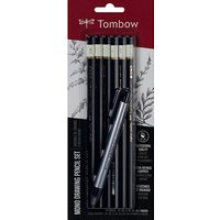 Tombow Mono Bleistift-Set 2H, HB, B, 2B, 4B, 6B schwarz/weiß mit Radierer, 1 Set von Tombow