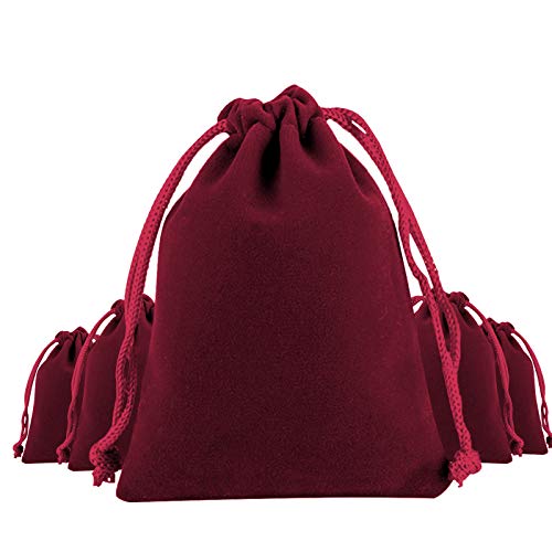 Tomedeks 5PCS Samttasche Schmucktasche Kordelzug Kordelzug,Stoffbeutel Stoffsäckchen Mit Zugband Säckchen Jutesäckchen Säckchen Zum Befüllen Baumwollsäckchen Stoffsäckchen 10 * 8CM (Red wine) von Tomedeks