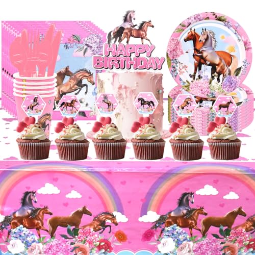 73 PCS Party-Geschirr-Set Pferde Geburtstag Partygeschirr Set Pferde Party-Set Party Geschirr Pferde Horse Geburtstag Party Set Pferd Geburtstag Deko Tischdeck Servietten Teller Becher von Tomicy