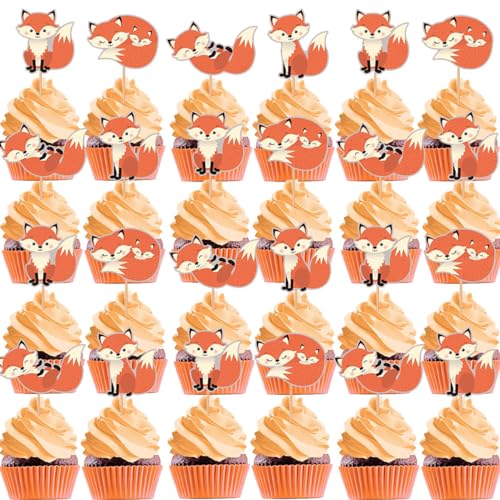 Tomicy 36 Stück Füchse Tortendeko Geburtstag Foxes Cupcake Toppers Wild Animal Muffin Dekoration Foxes Geburtstag Cupcake Tortendeko Baby Shower Geburtstag Thema Party Kuchen Dekorationen Zubehör von Tomicy