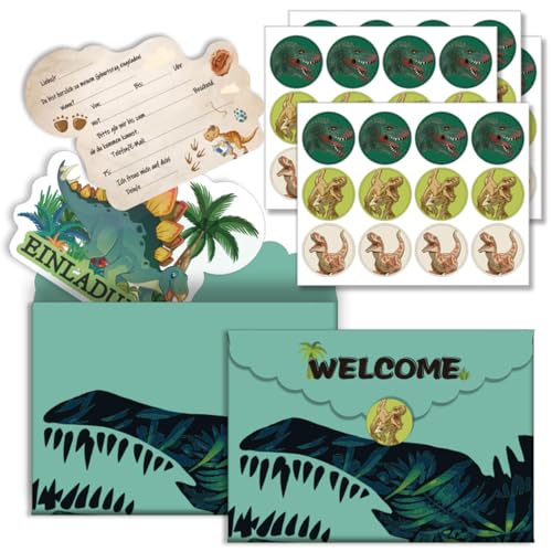 Tomicy Dino Jungle Einladungskarten 12er Set Dino Theme Einladungskarten Geburtstagseinladungen mit Umschlägen Aufklebern Dino Einladungskarten Kindergeburtstag Jungen Mädchen Baby Shower von Tomicy