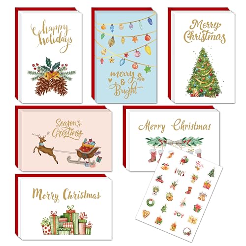 Weihnachtskarten mit Umschlag Set, 24 Stück Weihnachtskarten A6 Klappkarten Weihnachten, 24 Stück Christmas Cards mit 24 Rot Umschlägen und 1 Aufkleber von Tomkity