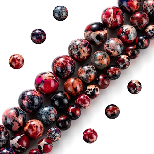 Natürliche Edelsteinperlen zur Schmuckherstellung, 10 mm, rot-schwarz, imperialer Jaspis, polierte Perlen, rund, echte Steinperlen für Armband, Halskette von Tomkulis