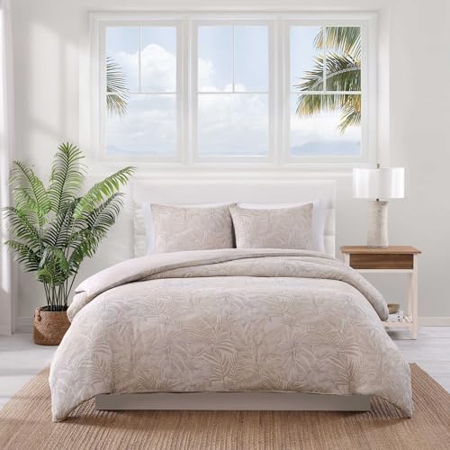 Tommy Bahama Bettbezug-Set, luxuriös weiche Bettwäsche mit passenden Kissenbezügen, Baumwollgarn-gefärbter Stoff, Cozy Home Essentials (Dschungelpalmenbeige, Doppelbett/Queen-Size-Bett) von Tommy Bahama