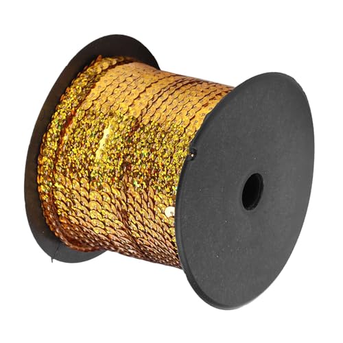 100 Yard 6mm Pailletten Rolle, Pailletten String Flat Paillette Spule Pailletten Trim Dekoratives Zubehör für Kleid Verschönern Stirnband Tuch Schuh(Laser-Gold) von Tomotato