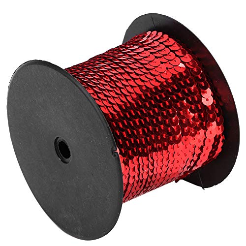 100 Yard 6mm Pailletten Rolle, Pailletten String Flat Paillette Spule Pailletten Trim Dekoratives Zubehör für Kleid Verschönern Stirnband Tuch Schuh(Rot) von Tomotato