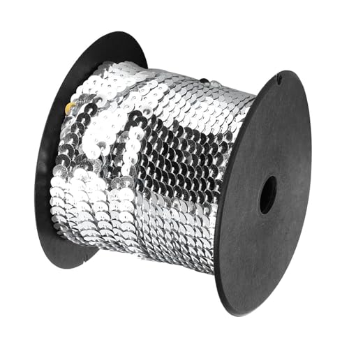 100 Yard 6mm Pailletten Rolle, Pailletten String Flat Paillette Spule Pailletten Trim Dekoratives Zubehör für Kleid Verschönern Stirnband Tuch Schuh(Silber) von Tomotato