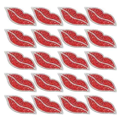 20 Stück Rote Lippen Strass Patches zum Aufbügeln und Aufnähen, Pailletten Lippen Patch für Gestickte Applikationen von Tomotato