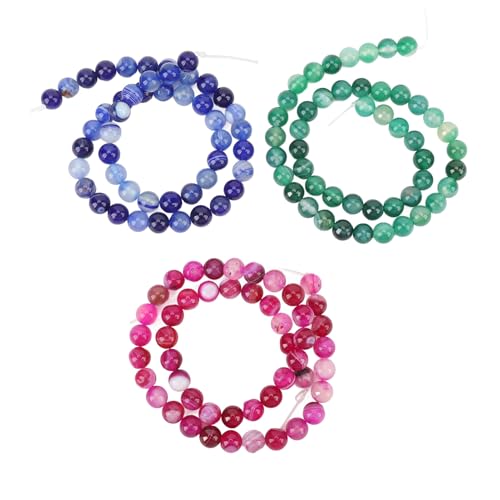 3 Stränge Achat Edelstein Lose Perlen, 8mm Blau Grün Rosa Achat Edelstein Runde Lose Abstandshalter Perlen für Schmuck Making Link Armbänder Halsketten von Tomotato