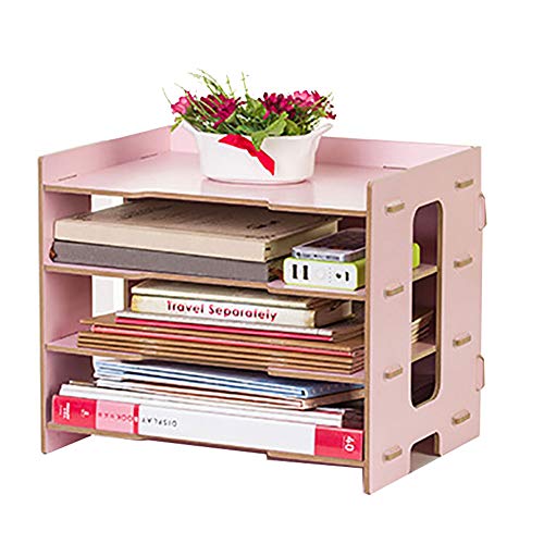 Holz Briefablage Organizer, 4-stöckiges Ordentliches Dokumentenhalter, Schreibtisch Datei Aufbewahrungsregal für Tisch, Zuhause, Büro, Schule, Arbeitszimmer(Rosa) von Tomotato