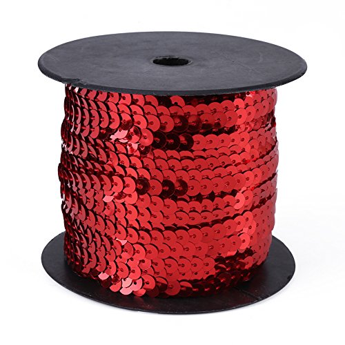 Tomotato 100 Yards Flacher Paillettenstreifen, 6mm Bunte Flache Runde Pailletten Band DIY Glänzende Flitterbesatz Nähschnüre für DIY Handarbeit, Nähen, Basteln(Rot) von Tomotato