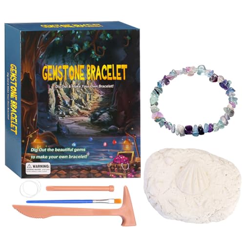 Tomotato Gemstone Dig Kit mit mehreren natürlichen Edelsteinen, Hammer, Meißel, Bürsten und elastischen Seilen für handgefertigte Armbänder für individuelle oder Gruppenaktivitäten (Colorful) von Tomotato