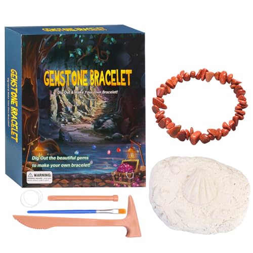 Tomotato Gemstone Dig Kit mit mehreren natürlichen Edelsteinen, Hammer, Meißel, Bürsten und elastischen Seilen für handgefertigte Armbänder für individuelle oder Gruppenaktivitäten (Golden Shashi) von Tomotato