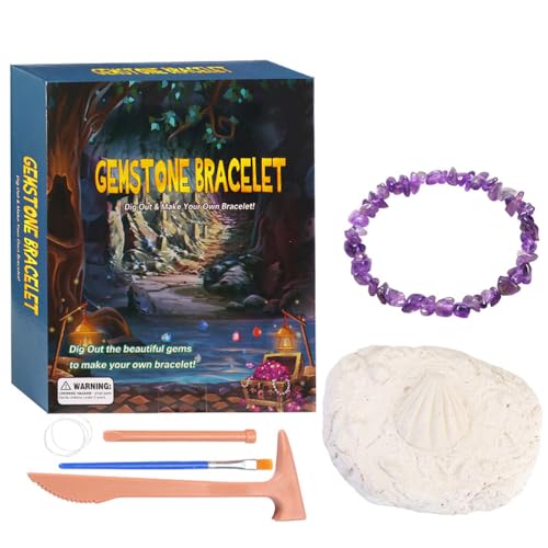 Tomotato Gemstone Dig Kit mit mehreren natürlichen Edelsteinen, Hammer, Meißel, Bürsten und elastischen Seilen für handgefertigte Armbänder für individuelle oder Gruppenaktivitäten (Purple crystal) von Tomotato