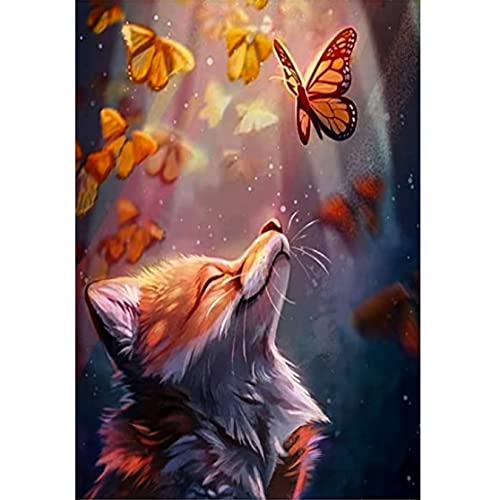 5D DIY Diamond Painting Kits, Fuchs mit Lichterkette Diamant Painting Bilder Full Drill, Diamant Strass Kristall Stickerei Leinwand Bilder Painting nach Zahlen für Kinder Erwachsene Dekorationen von Tomoyuki