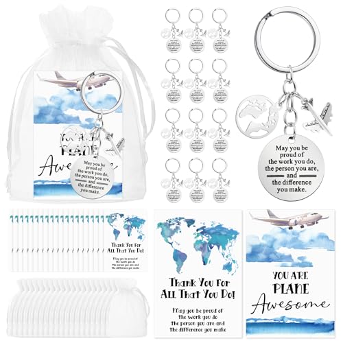 Tondiamo 18-teiliges Set Flugzeug-Schlüsselanhänger, Flugbegleiter, Geschenke mit Dankeskarten, Organza-Beutel für Reisen, Abenteuer, Partygeschenk von Tondiamo