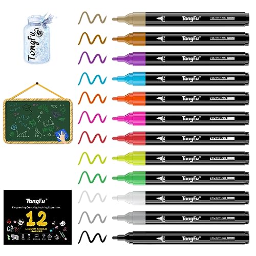 TongFu 12 Kreidestifte für Fenster, 3mm Kreidestift Kreidemarker für Tafel Abwaschbar Whiteboard Marker, Weihnachtsgeschenke, Fensterkreide Stifte Glasmalstifte Chalk Marker… von TongFu