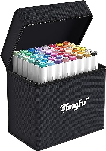 TongFu 48 Marker Set, 2023 Neueste Nylon Feinvlies Doppelend Marker Stifte, Ultimativen Glatten, Sicher, Schnell Trocknend, Graffiti Stifte mit Schwarzer Tragetasche für Manga Skizzieren Zeichnung von TongFu