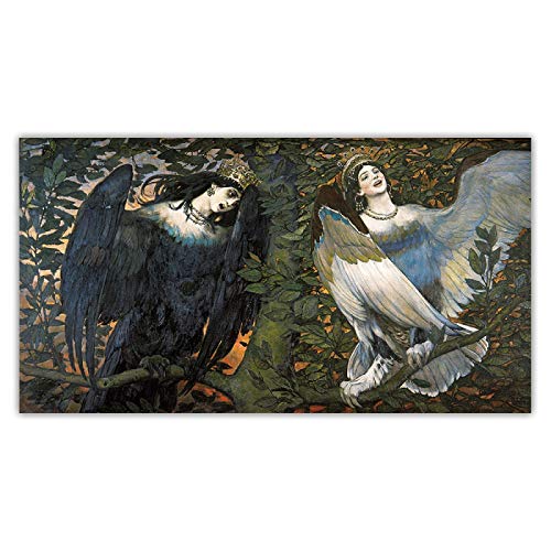 Viktor Vasnetsov《Sirin und Alkonost, die Vögel von Freud und Leid》Leinwand Kunst Ölgemälde Bild Wanddekor Wohnkultur Rahmenlos 40x70cm rahmenlos von Tongda Decor