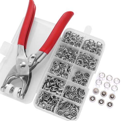 200sets Druckknopf Set, 9.5mm Metall Druckknöpfe mit Zange Befestigungswerkzeug, ohne Nähen Schnalle Metall Schnappverschlüsse Knopf Fix Set, für DIY Basteln, Kinderkleidung, Kleidung Taschen von Tongdejing