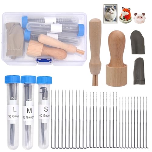 Filznadel-Set für Anfänger, 34pcs Wolle Filzen Nadel Filzen Kit, Holzgriff trocken Filzen Starter Kit, mit 3 Größe 30Pcs Nadeln, perfekt für DIY Filzen Wolle Handwerk Projekte von Tongdejing