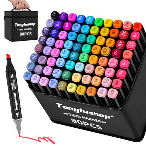 Tongfushop 100 Alkohol Marker Set, 2 Sekunden Schnell Trocknende Filzstifte, Filzstifte Dicke und Dünne Alkohol Stifte mit Anti-Seepage Abstandshaltern für Malerei, Zeichnung, Design, Rendering von Tongfushop