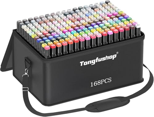 Tongfushop 168 Filzstifte, Marker Set, Twin Marker, Textmarker Stift Set für Studenten Manga Design und Zeichnen Skizzieren Malerei, Art Marker mit Schwarzer Tragetasche und Abstandshalter von Tongfushop