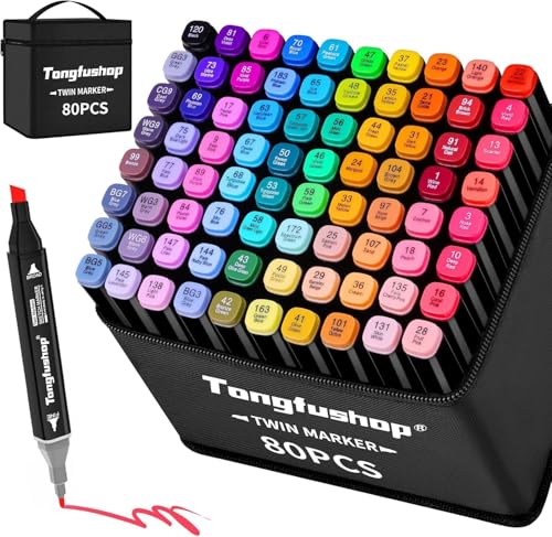 Tongfushop 80 Alkohol Stifte Set, Meißel & Feine Verdoppelt Alkohol Marker, 2 Sekunde Schnell Trocknende Marker Stifte Filzstifte mit Anti-Seepage Abstandshaltern für Malerei Zeichnung Design Manga von Tongfushop