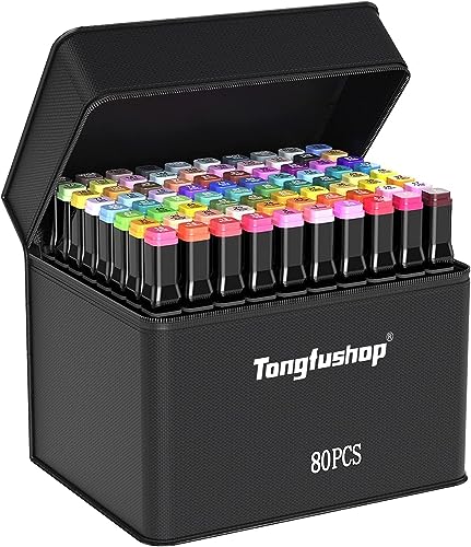 Tongfushop 80+2 Alkohol Stifte Set, 2 Sekunde Schnell Trocknende Alkohol Marker Set, Doppelseitige Marker Stifte Filzstifte mit Anti-Seepage Abstandshaltern für Malerei, Zeichnung, Design, Manga von Tongfushop