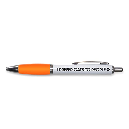 Tongue in Peach Lustiger Push-Pen Geschenk – Kugelschreiber – I Prefer Cats To People – Geschenke für Katzenliebhaber – lustiger Witz – Katzenstift – Orange – PP151 von Tongue in Peach