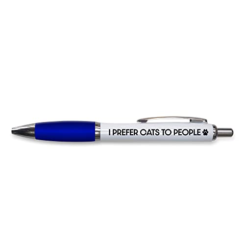 Tongue in Peach Lustiger Push-Pen Geschenk – Kugelschreiber – I Prefer Cats To People – Geschenke für Katzenliebhaber – lustiger Witz – Katzenstift – blau – PP151 von Tongue in Peach