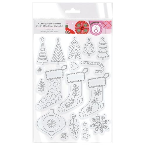 Tonic Studios A Candy Cane Weihnachtsstrumpf-Set, 3 Strümpfe, 15,2 x 20,3 cm, 18 transparente Stempel, perfekt zum Ausmalen mit Nuvo Verbrauchsmaterialien von Tonic Studios