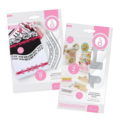 Tonic Studios Stanzschablonen-Set mit Spulen und Kanten – ideal für die Erstellung von Taschenprojekten – inklusive Kantenrand und schönen Spulen-Stanzformen zum Basteln und Scrapbooking von Tonic Studios