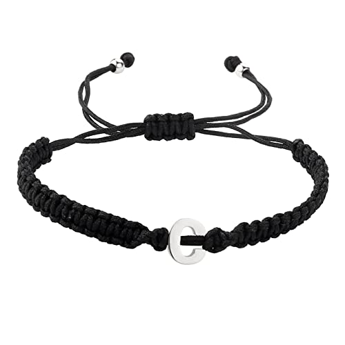 Armband Edelstahl Damen Personalisiertes Armband mit 26 Initialen, Edelstahl, versilbert, Buchstabe, schwarz, gewebtes Armband, zierliches Bettelarmband, Armband Wunschgravur (C, One Size) von Tonsee Accessoire